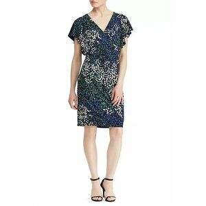 Lauren Ralph Lauren Black Multicolor Floral V-neck Shift Dress Women Size 12